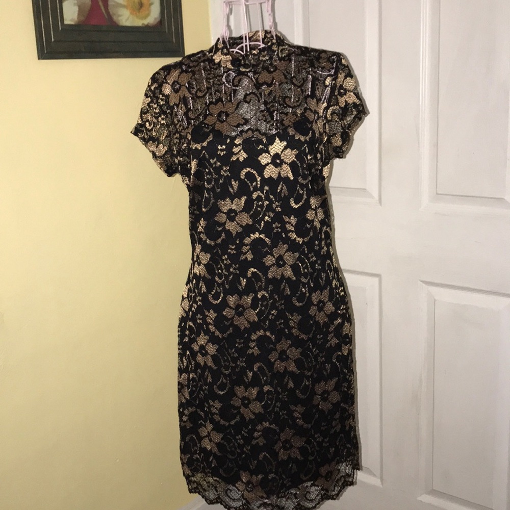 Sheer black and gold high neck oriental style